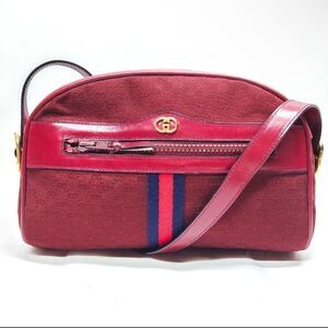 Vtg Gucci Red GG Monogram Canvas Leather Web Sherry Line Shoulder Bag Ophidia